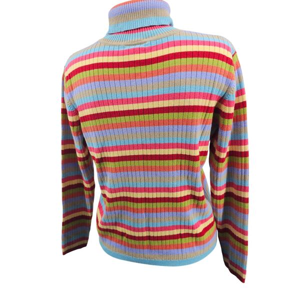 Vintage Talbots Petites Striped Turtle Neck Knit Ski Sweater cotton L 3838 - Picture 2 of 6